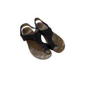 Dansko Womens Black Leather Slingback Sandals Size 39 With Cork Wedge 8.5